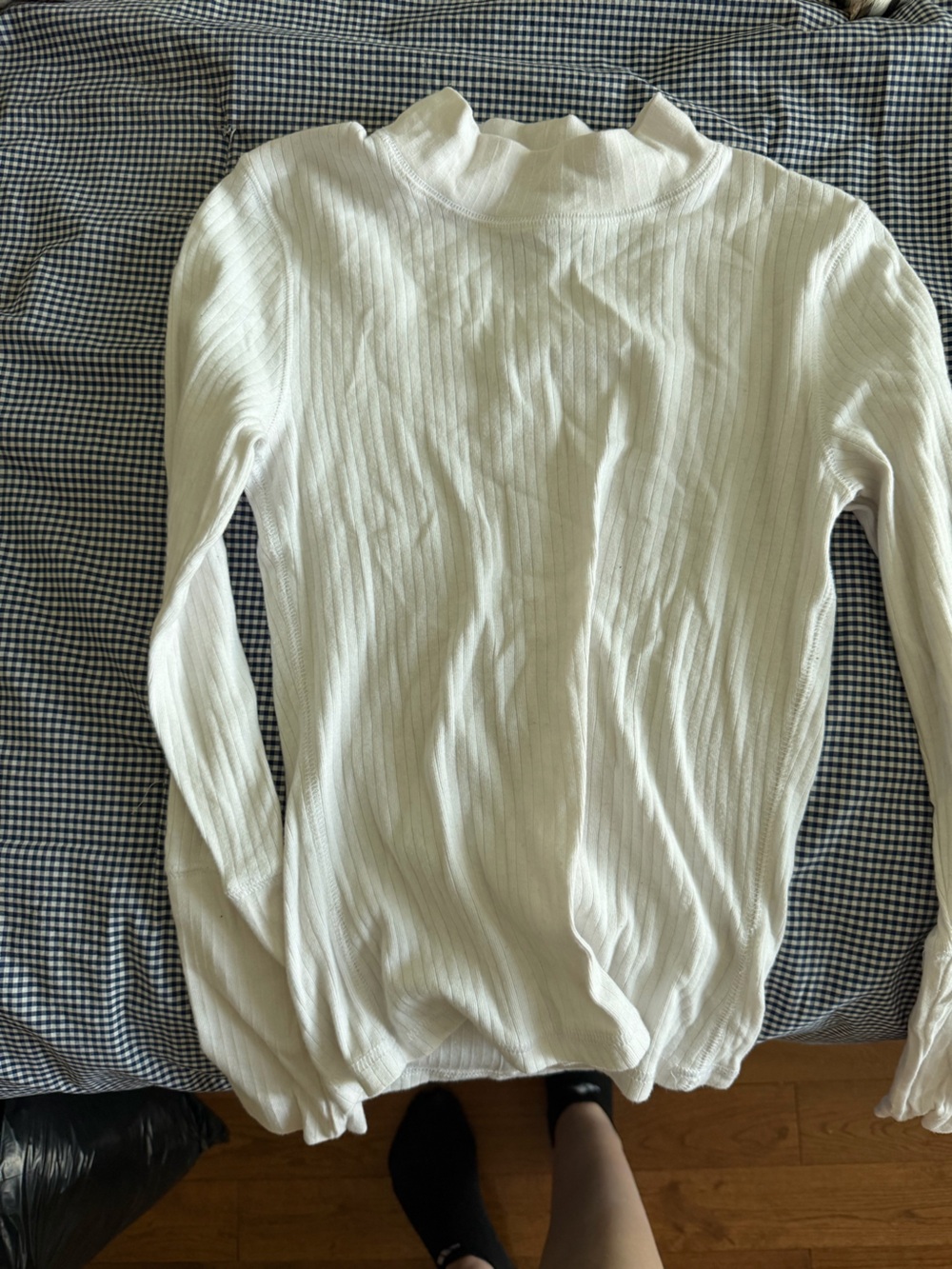 Free People White Ribbed Long-Sleeve Mock Neck Top